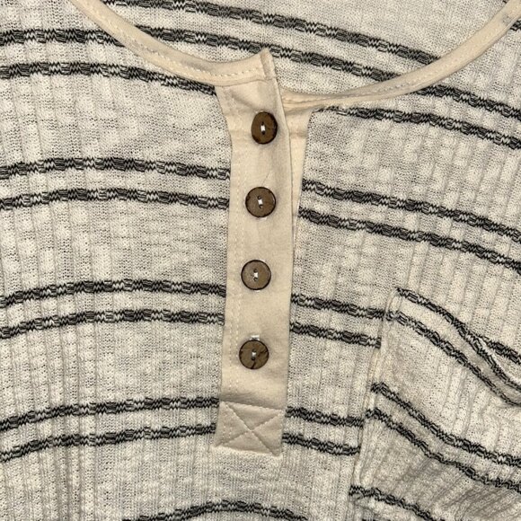 By Together natural black striped textured quart button henley top S - Picture 3 of 3